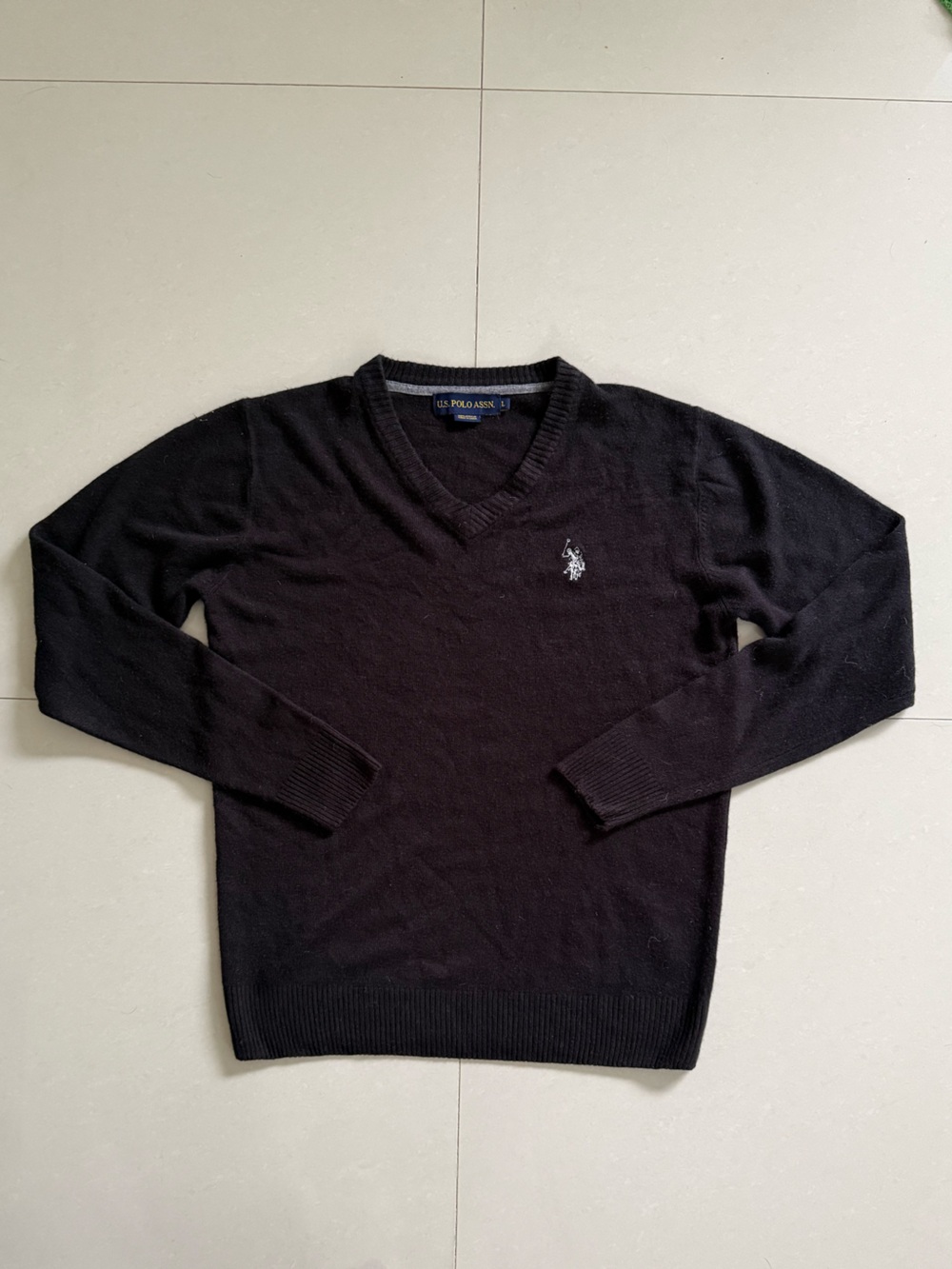 U.S. Polo Assn. Black V-Neck Sweater with Logo